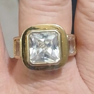 Unk Gold and Silver Men's Ring with Clear Gem